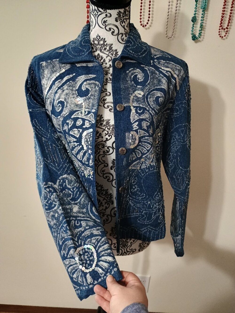 Sandy Starkman Textured Embellished Jean Jacket Small - Picture 3 of 15
